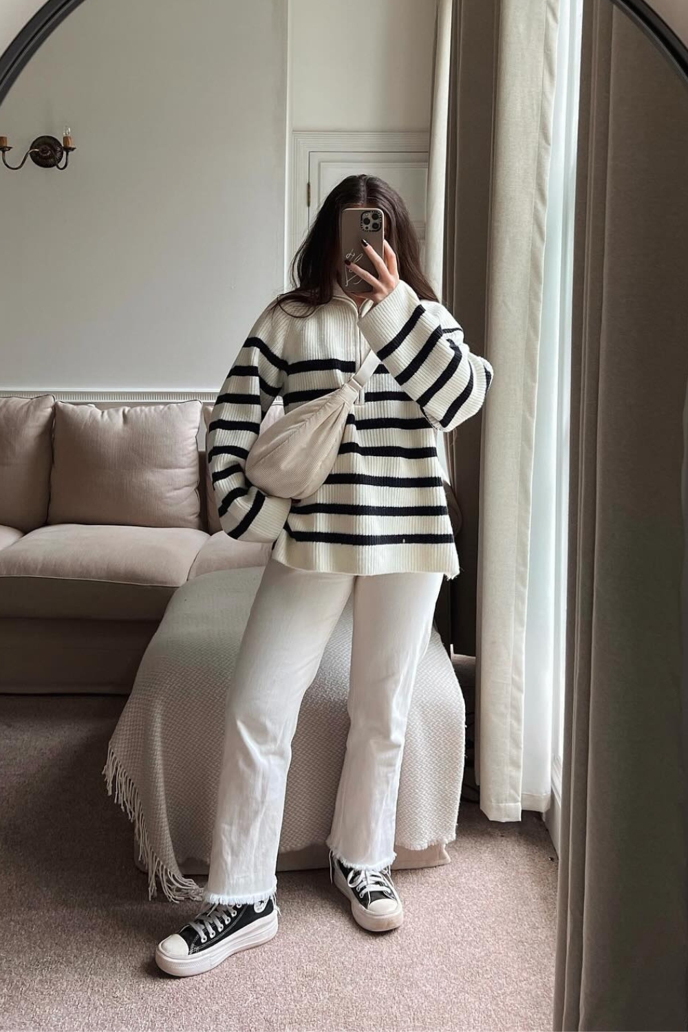 Sporty Work Outfits - Striped Collar Sweater