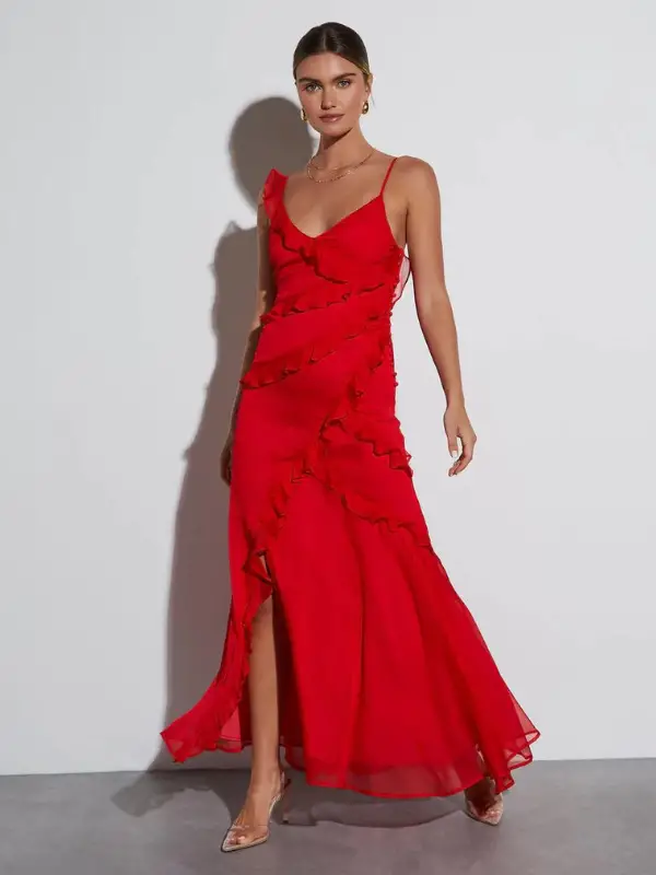 Vici Red Ruffled Maxi Dress