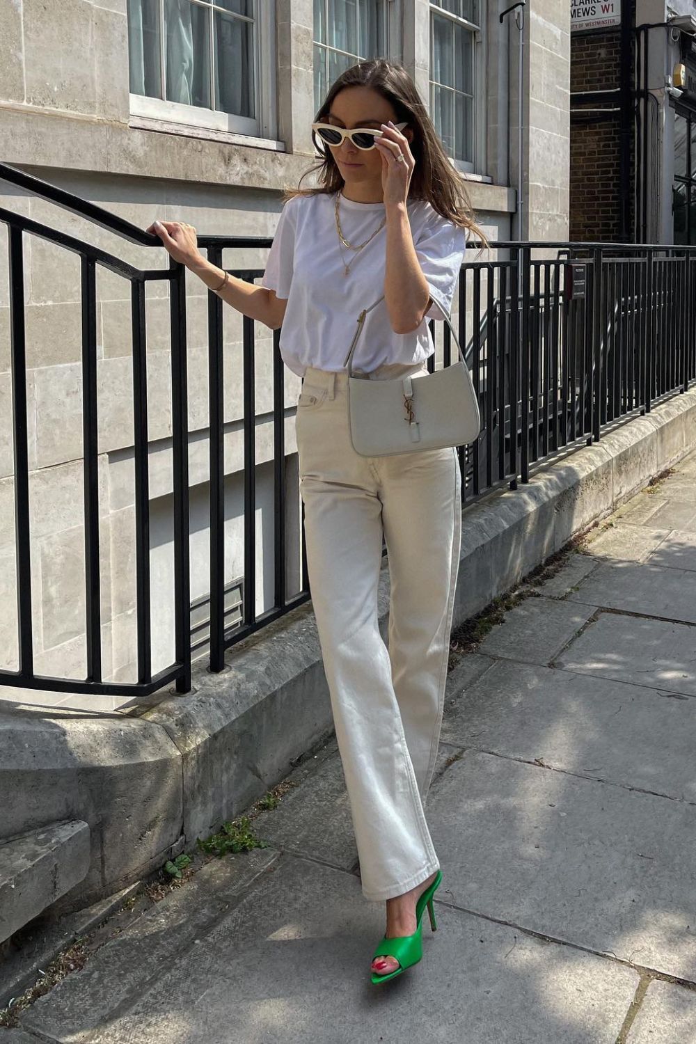 White Jeans and Wear with a Splash of Color sandal