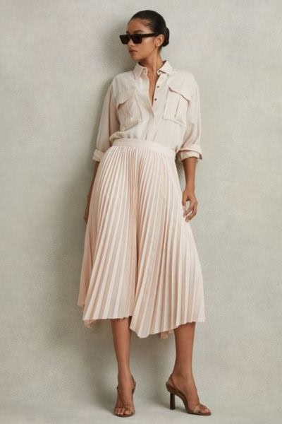 Azalea Pleated Asymmetrical Midi Skirt
