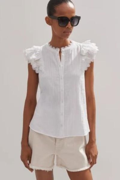 Cheesecloth ruffle sleeveless blouse