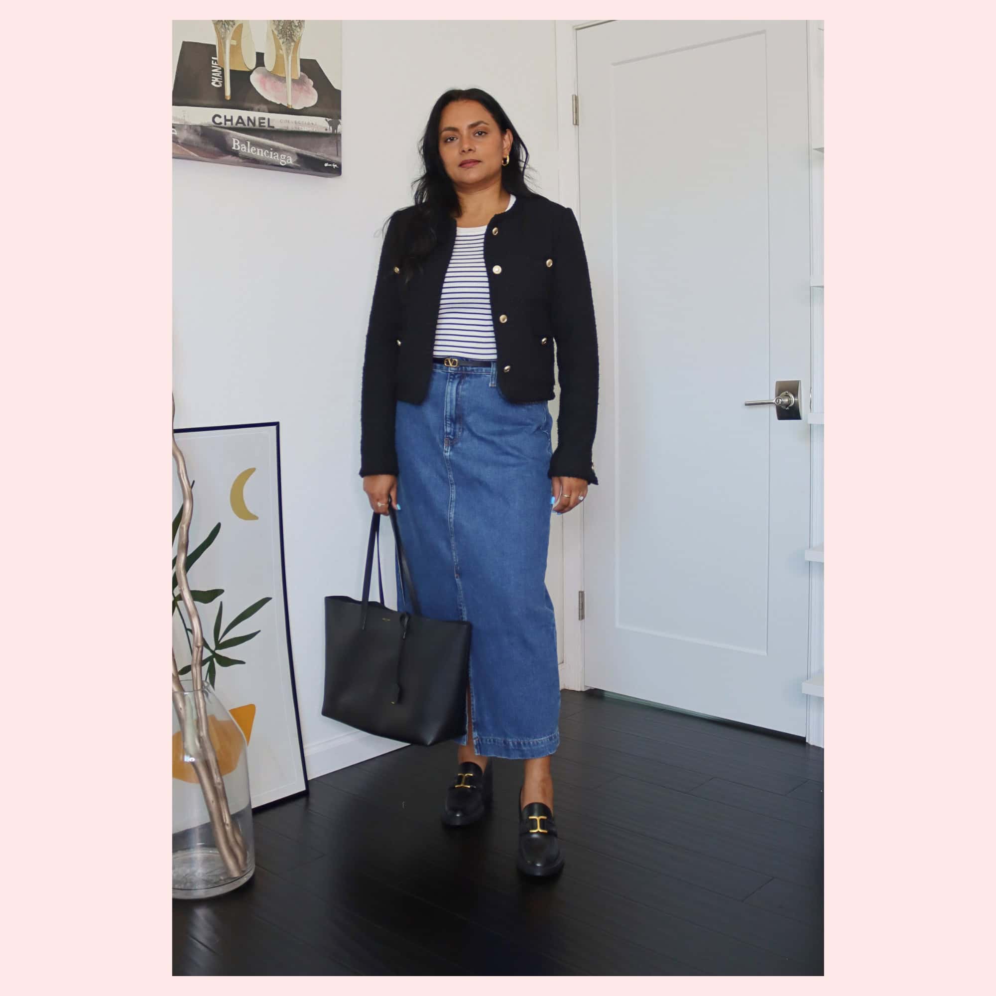 Chunky Loafers With Long Denim skirt