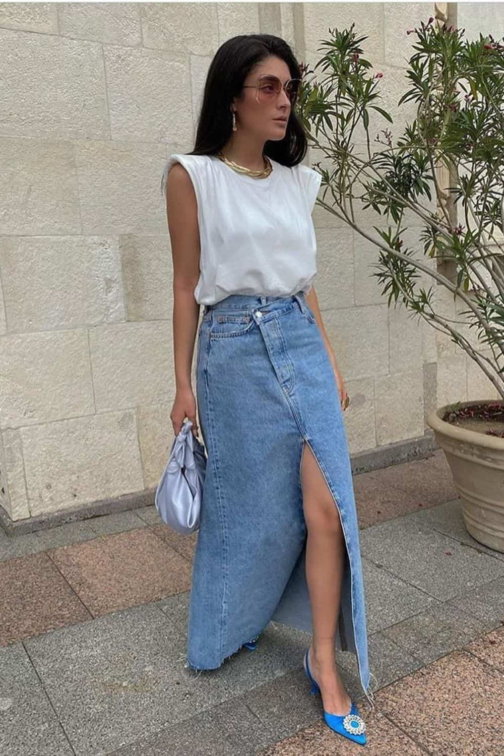 how-to-style-maxi-skirt-with-structured-t-shirt