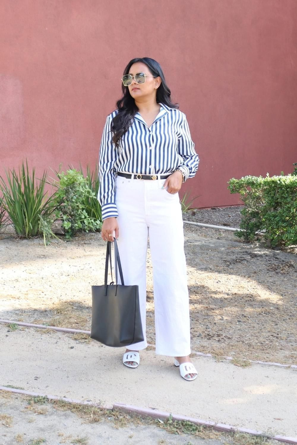 Jeans outfit for work striped button