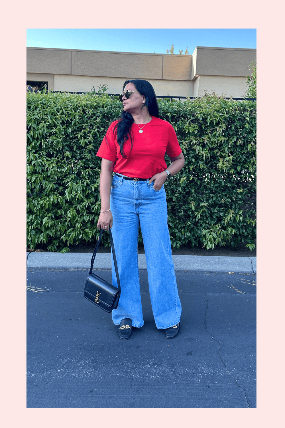 Red Tshirt and jeans outfit