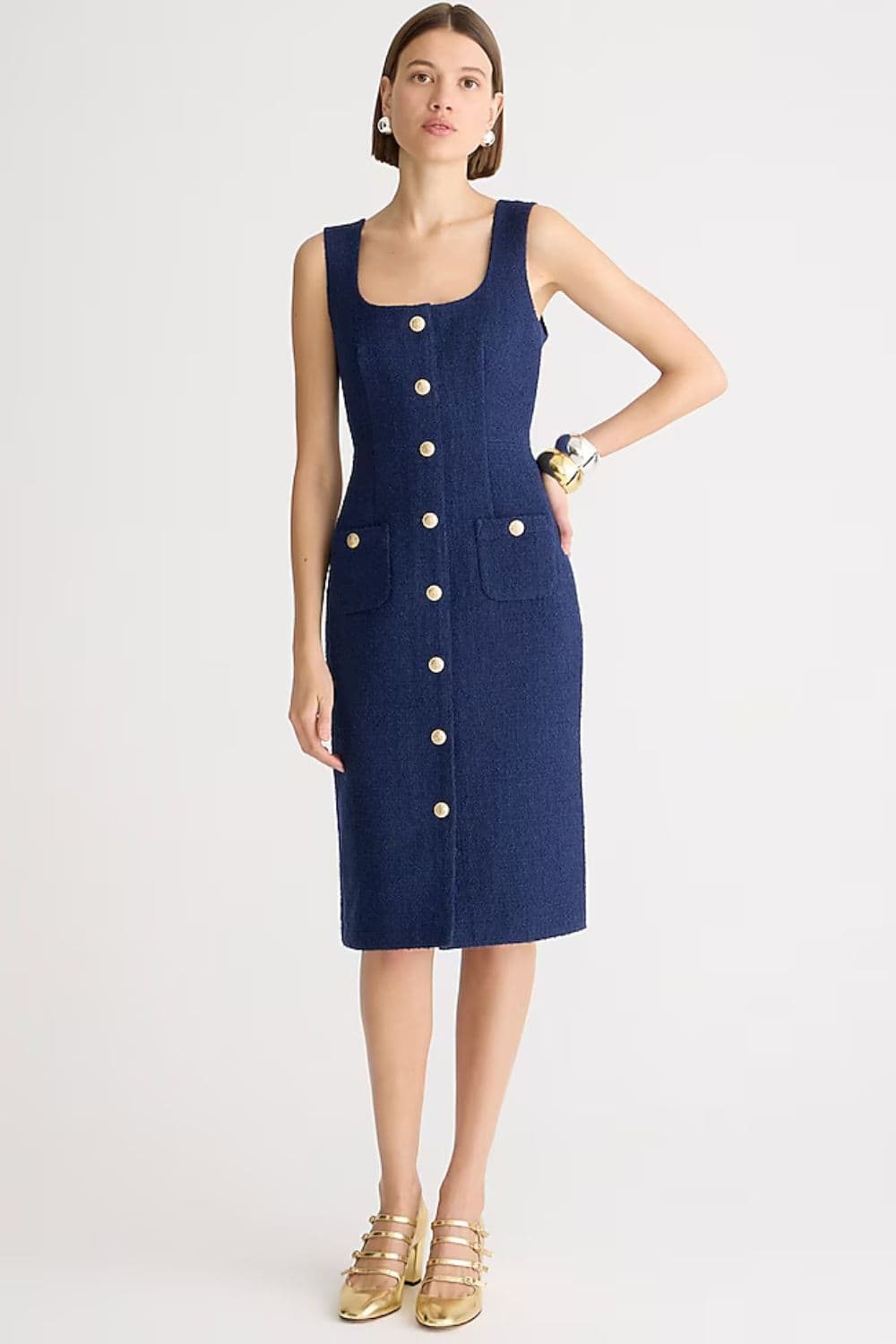 What to wear tp opera with sleeveless midi dress in tweed