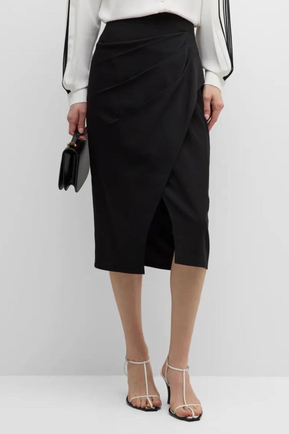 Elie Tahari The Vivienne Pleated Faux-Wrap Midi Skirt