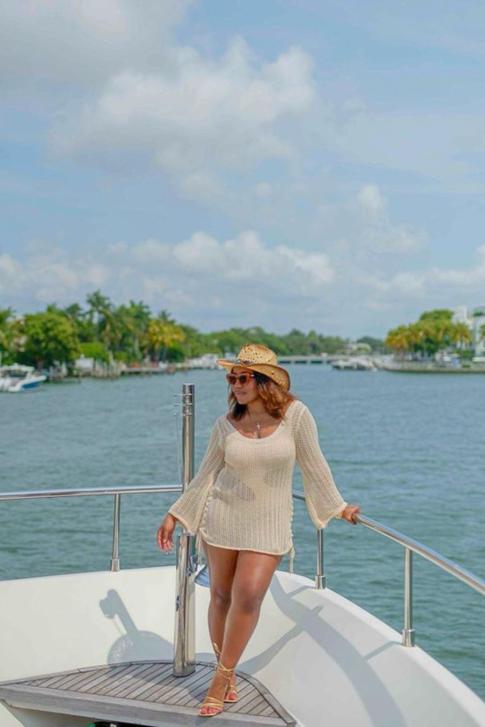 what-to-wear-in-miami-Long-Sleeve-Cover-Up-Cowboy-Hat-Sandals