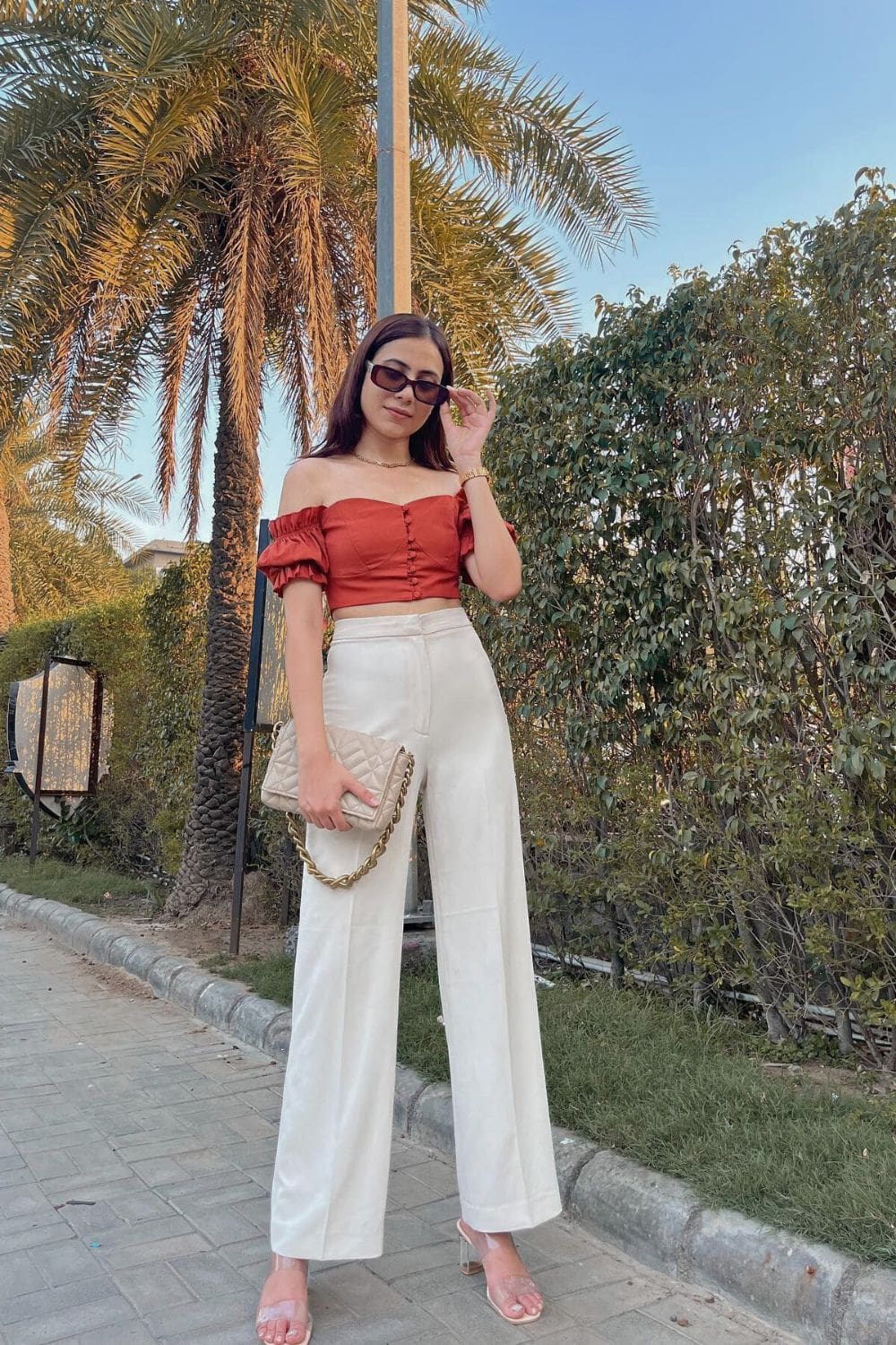 White Wide Leg Pants Outfit Tropical Elegance