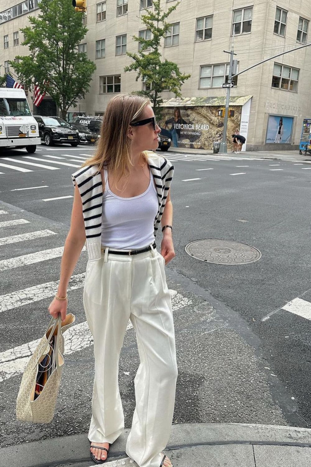 White Wide Leg Pants Outfit With Cardigan