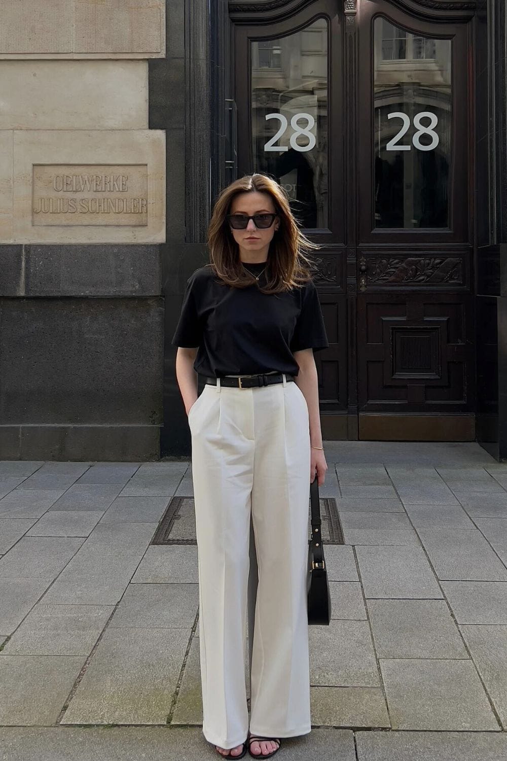 White Wide Leg Pants Outfit With Sleek Black Tee