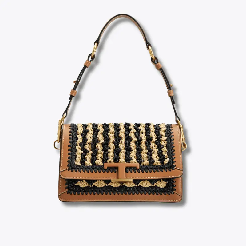 Tod's T Timeless Raffia Shoulder Bag