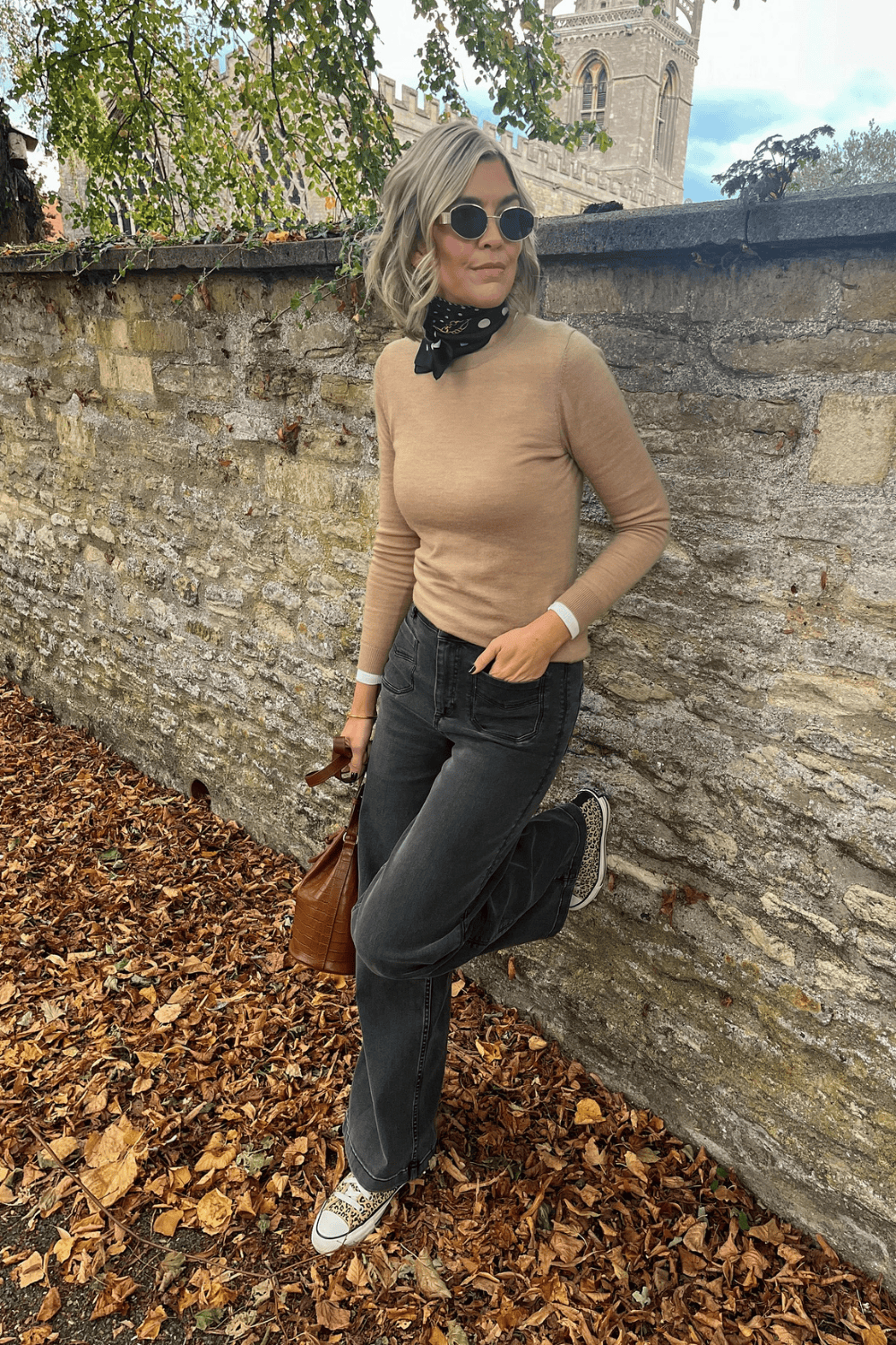 Silk scarf fall outfit